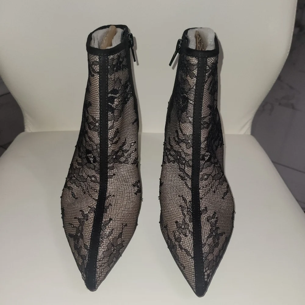 INC International Concepts Black Lace Ankle Booties Size 7M/ 37.5